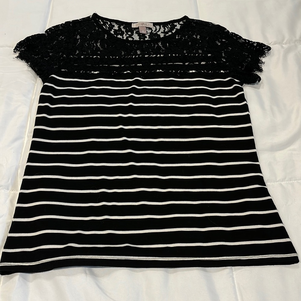 Striped lace dress shirt.